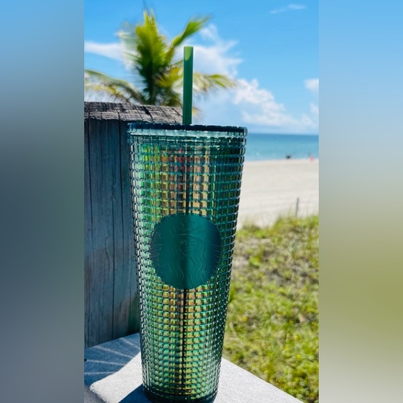 Starbucks Green Rainforest Grid Cup Iridescent Cold Tumbler Venti 24oz New 2022 - Picture 11 of 12